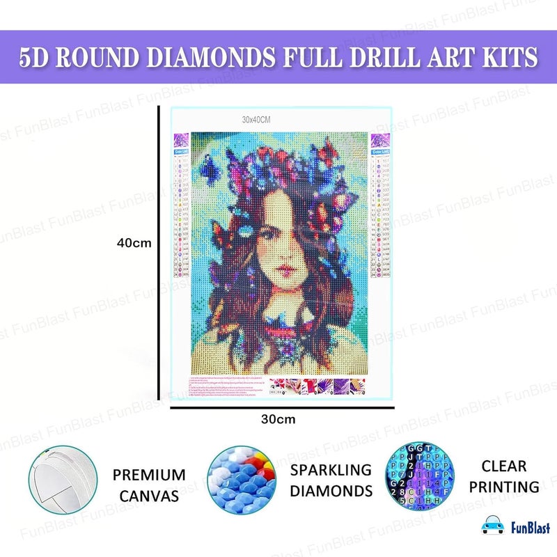 FunBlast FunBlast 5D Diamond Painting Kit 12x16inch Diamond Painting Kit for Adults Kids Suitable for Home Leisure and Wall Decoration Gift for Kids and Adults Girl with Butterfly  - Image 2