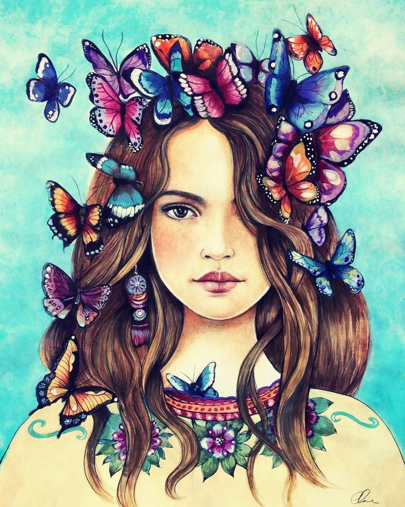 FunBlast FunBlast 5D Diamond Painting Kit 12x16inch Diamond Painting Kit for Adults Kids Suitable for Home Leisure and Wall Decoration Gift for Kids and Adults Girl with Butterfly  - Image 1