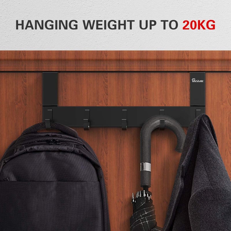 Anjuer Over The Door Hook Organizer Rack, Metal Coat Hanger Door 5 Hooks Hanger Black - Image 3
