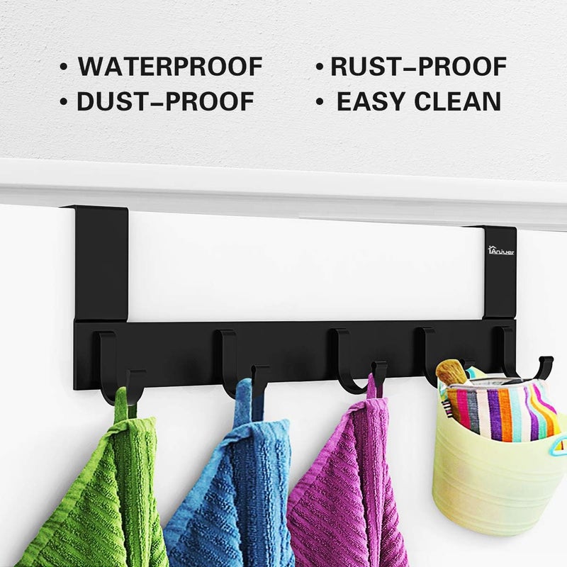 Anjuer Over The Door Hook Organizer Rack, Metal Coat Hanger Door 5 Hooks Hanger Black - Image 2