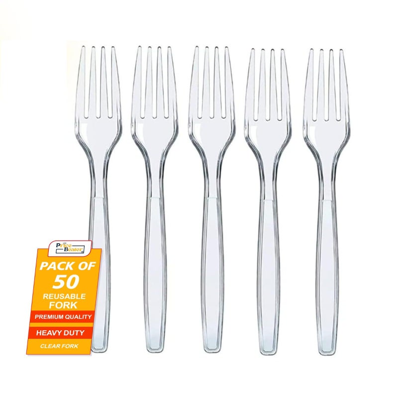 PRICE BEATER Reusable Forks Clear  Pack of 50  for Indoor and Outdoor Parties
