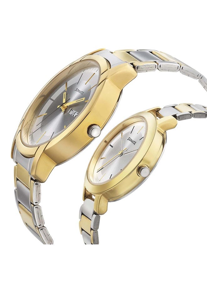 Sonata Quartz Analog Silver Dial Metal Strap Watch for Couple - Image 3