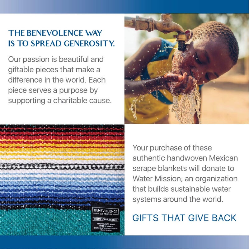 Benevolence LA Mexican Blanket, Authentic Handwoven Yoga Blanket & Outdoor Blanket, Made by Traditional Mexican Artisans, Saddle Blanket, Beach Blanket, Picnic Blanket, & Car Blanket 75 x 52 - Agua - Image 5
