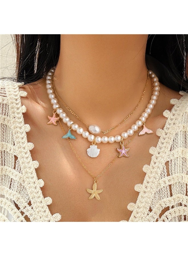 Starfish Necklace for Women Shell Pendant Necklaces Seashell Charm Necklace Boho Shell Summer Beach Surfer Jewelry Outfits Accessories - Image 2