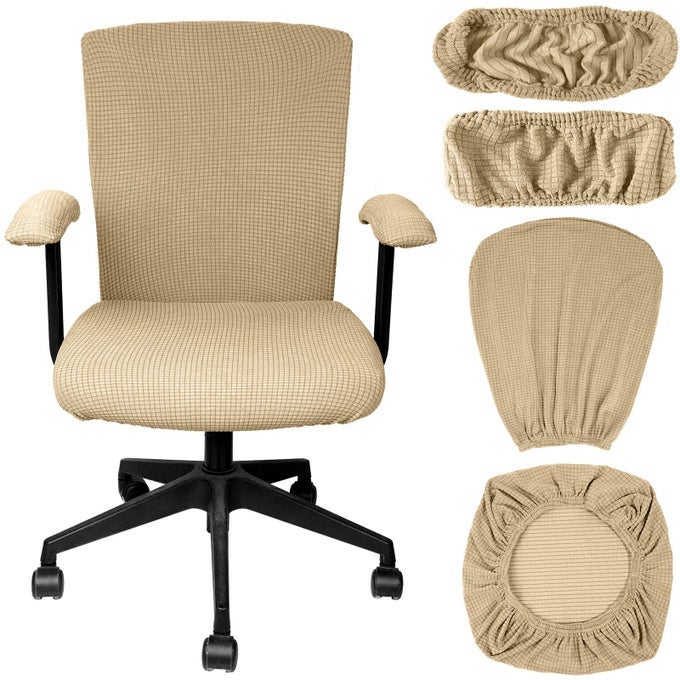 4 PCS OFFICE CHAIR COVERS SET COMPUTER UNIVERSAL PROTECTIVE STRETCHABLE CHAIR SEAT COVERS DESK ARMREST COVERS SLIPCOVERS PADS OFFICE CUSHION BACKREST FOR ROTATINGCAMELPOLYESTER