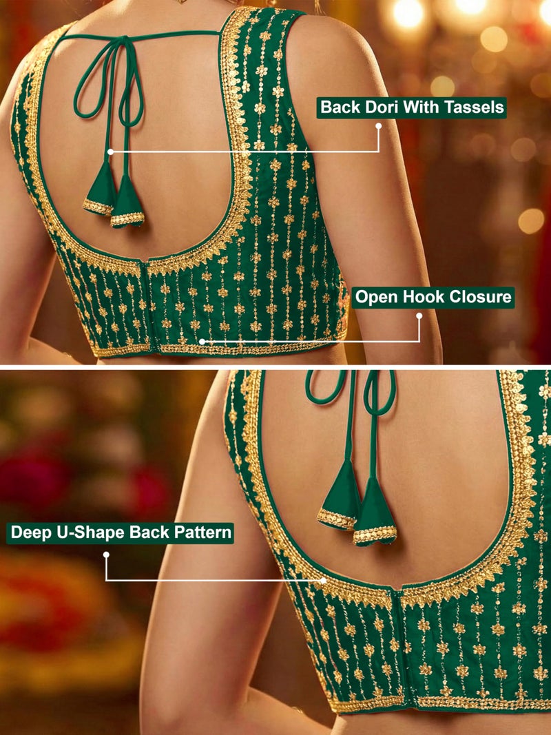 TRENDMALLS Women's Dhupion Silk Embroidery Sequence Work Blouse Choli Stylish Saree Blouse Ready to Wear (B12-DarkGreen-Free) - Image 5