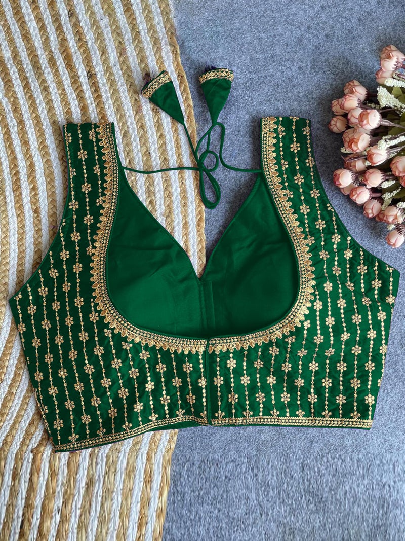 TRENDMALLS Women's Dhupion Silk Embroidery Sequence Work Blouse Choli Stylish Saree Blouse Ready to Wear (B12-DarkGreen-Free) - Image 3