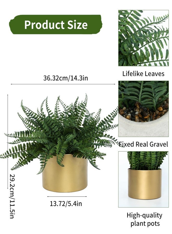 DuHouse Artificial Fern Potted Plant, Fake Greenery Plants in Pot, Faux Fern for Home Office Desk Shelf Bathroom Kitchen Farmhouse Tabletop Decoration(Large-Gold Pot) - Image 4