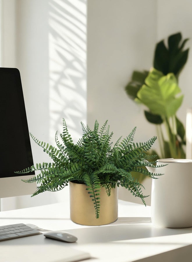 DuHouse Artificial Fern Potted Plant, Fake Greenery Plants in Pot, Faux Fern for Home Office Desk Shelf Bathroom Kitchen Farmhouse Tabletop Decoration(Large-Gold Pot) - Image 5