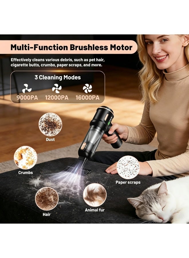 Ump 4-in-1 Handheld Vacuum Cleaner Cordless, Mini Wireless Vacuum, Portable Car Vacuum, 16000Pa Strong Suction, 6000mAh Battery Rechargeable, 3-Gear Air Duster Blower Inflator Pump, Cleaner for Car, Home, Office - Image 4