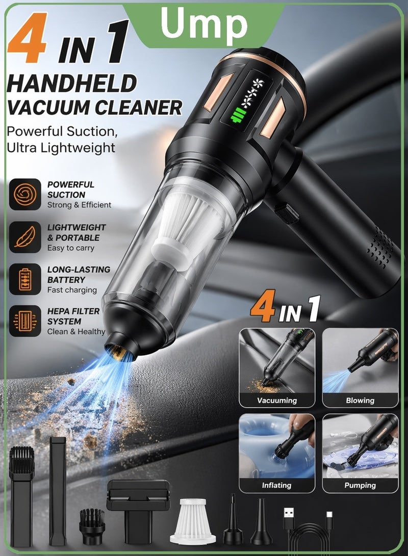 Ump 4-in-1 Handheld Vacuum Cleaner Cordless, Mini Wireless Vacuum, Portable Car Vacuum, 16000Pa Strong Suction, 6000mAh Battery Rechargeable, 3-Gear Air Duster Blower Inflator Pump, Cleaner for Car, Home, Office - Image 1