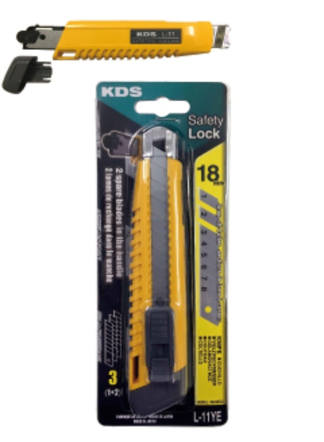 KDS L-11YE Safety L Utility Knife – 18mm Retractable Blade, Ergonomic Yellow Handle - Image 2