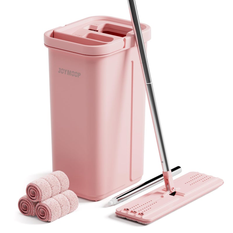 JOYMOOP Pink Mop and Bucket with Wringer Set for Home, with 3 Reusable Microfiber Mop Pads, Hands-Free Self-Cleaning System, Suitable for Floor Cleaning and Wall Cleaner - Image 1