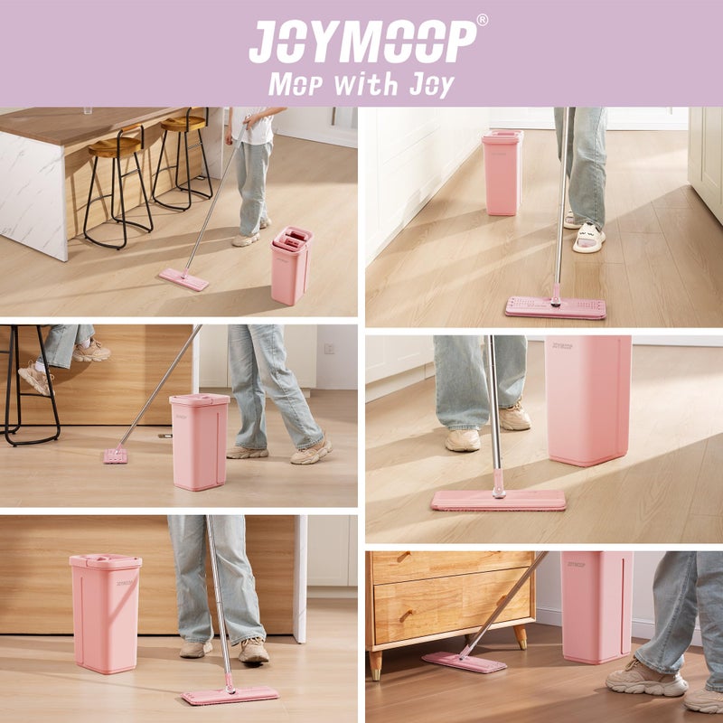 JOYMOOP Pink Mop and Bucket with Wringer Set for Home, with 3 Reusable Microfiber Mop Pads, Hands-Free Self-Cleaning System, Suitable for Floor Cleaning and Wall Cleaner - Image 5