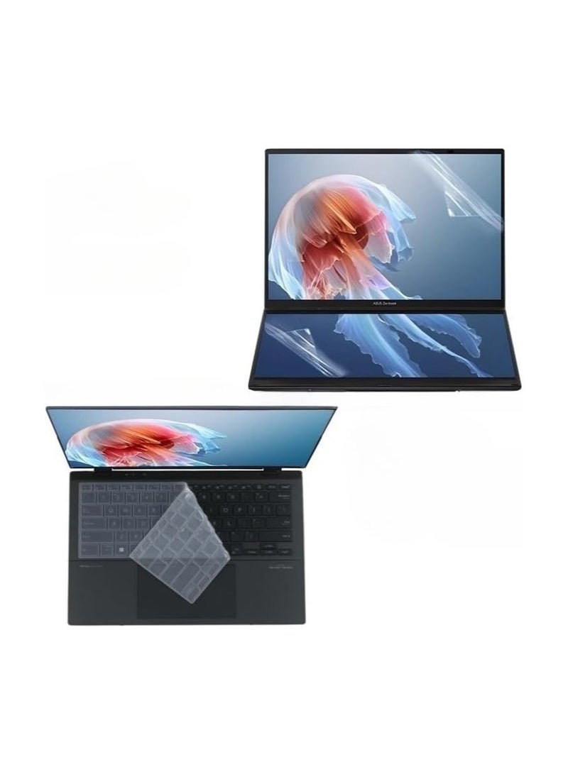 متوافق مع ASUS Zenbook Duo 2-in-1 2025، حامٍ لوحة المفاتيح للابتوب المزود بشاشتين مزدوجتين مقاس 14 بوصة (UX8406C) + واقيات شاشة عالية الدقة مقاومة للخدوش للشاشة الرئيسية والثانوية - Image 1