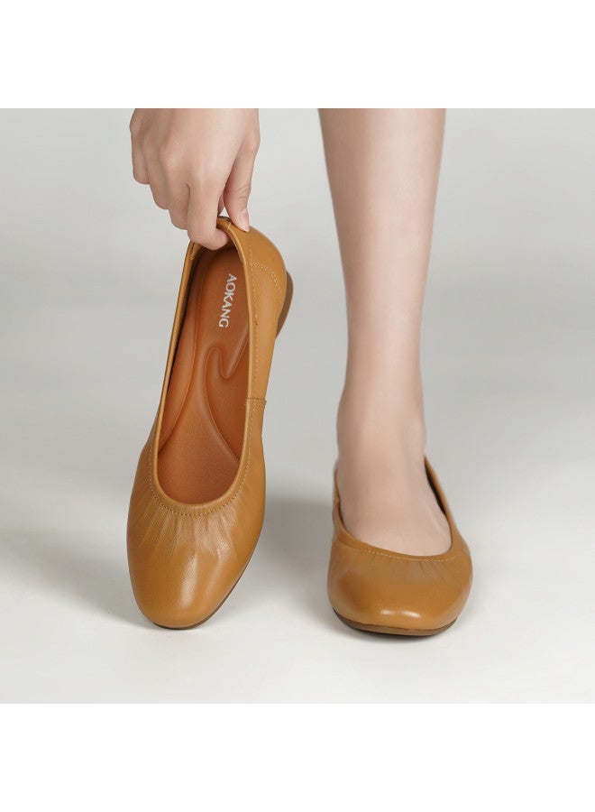 AOKANG Sheepskin] 2026 Spring New Women's Shoes Shallow Soft Sole Comfortable Commuting Simple Women's Flats - Image 2