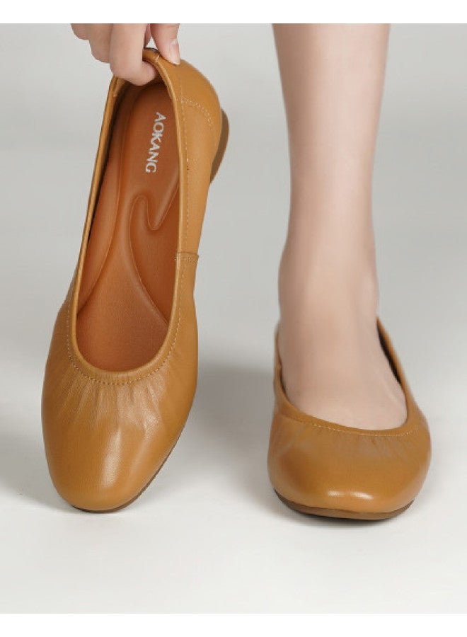 AOKANG Sheepskin] 2026 Spring New Women's Shoes Shallow Soft Sole Comfortable Commuting Simple Women's Flats - Image 1