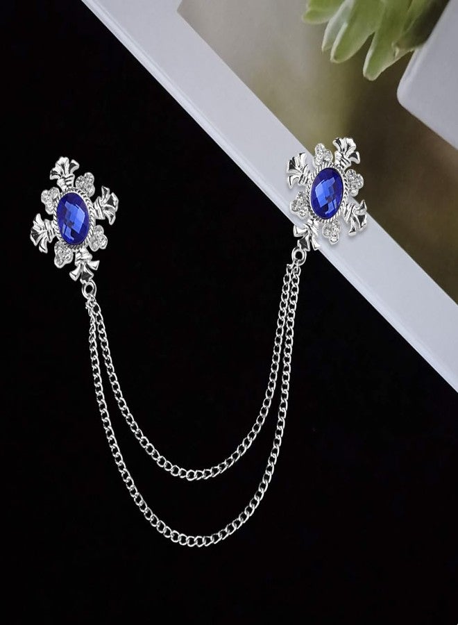 Shuxy شوكسي 3 قطع دبوس رجالي سلسلة معلقة دبوس أسود أزرق أبيض حجر صليب كريستال سلسلة دبوس معدني دبوس بدلة دبوس طية صدر Vintage حجر الراين دبوس صدر زفاف دبوس فضي - Image 3