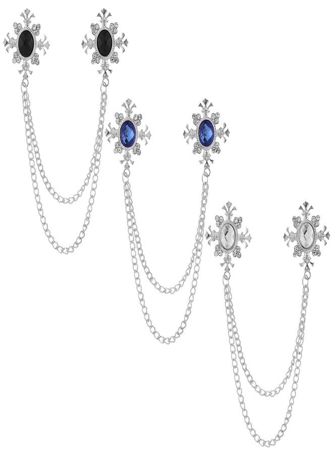 Shuxy شوكسي 3 قطع دبوس رجالي سلسلة معلقة دبوس أسود أزرق أبيض حجر صليب كريستال سلسلة دبوس معدني دبوس بدلة دبوس طية صدر Vintage حجر الراين دبوس صدر زفاف دبوس فضي - Image 1