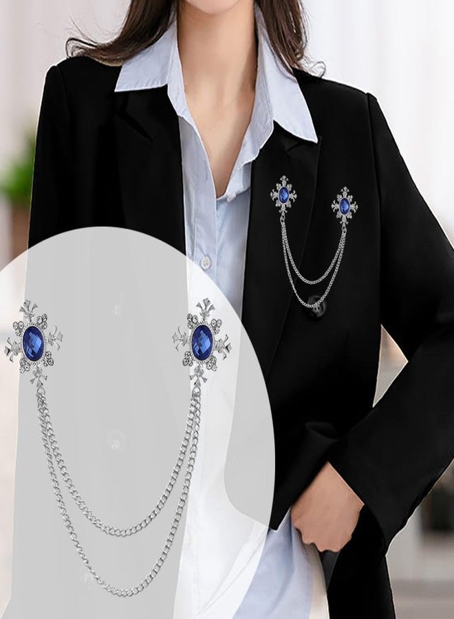 Shuxy شوكسي 3 قطع دبوس رجالي سلسلة معلقة دبوس أسود أزرق أبيض حجر صليب كريستال سلسلة دبوس معدني دبوس بدلة دبوس طية صدر Vintage حجر الراين دبوس صدر زفاف دبوس فضي - Image 4
