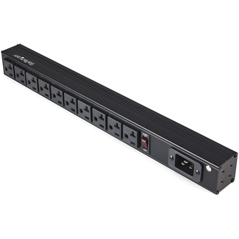 StarTech.com 10 Outlet Rack Mount Power Strip 125V/16 Amp - 1U Horizontal 19" Rackmount PDU - NEMA 5-20P Input - 10x NEMA 5-15/20R Outlets - Rack Mount PDU - UL Listed - 8ft Power Cord (RKPW101920) - Image 1