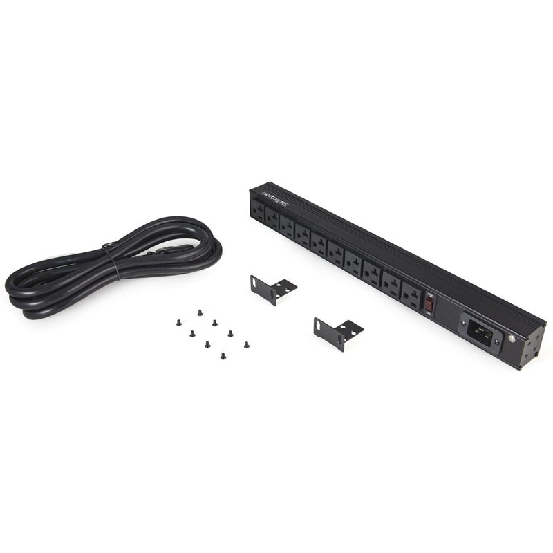 StarTech.com 10 Outlet Rack Mount Power Strip 125V/16 Amp - 1U Horizontal 19" Rackmount PDU - NEMA 5-20P Input - 10x NEMA 5-15/20R Outlets - Rack Mount PDU - UL Listed - 8ft Power Cord (RKPW101920) - Image 2