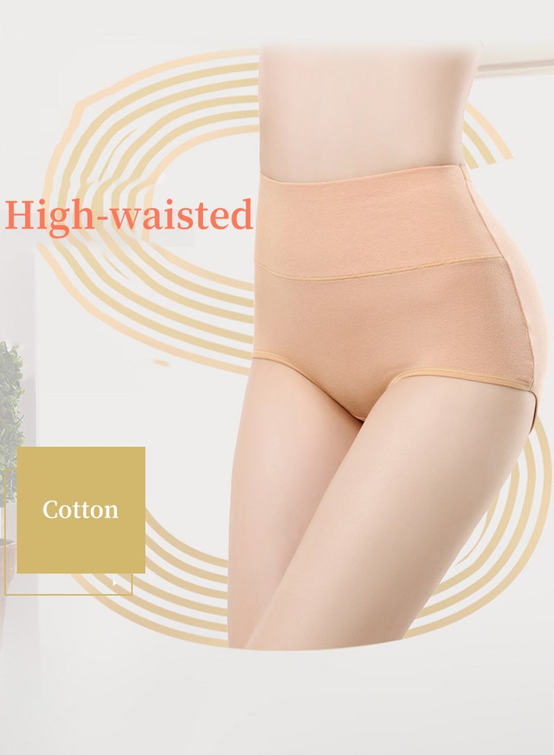 Moovant 4-Piece Women's Briefs Underwear Set, Plus Size Cotton Panties, Soft Tummy Control Hip Lift High-waisted Briefs Set, Ladies Solid Color Triangle Pants Set  - Image 5