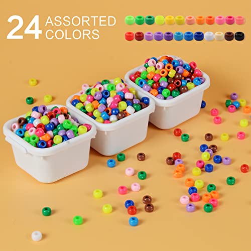 Simetufy 1200 Pcs Pony Beads Plastic Beads for Bracelet Making, Multi-Colored Beads for Hair Braiding, DIY Crafts, Kandi Jewelry, Key Chains and Ornaments Decorations 24 Assorted Colors - Image 2