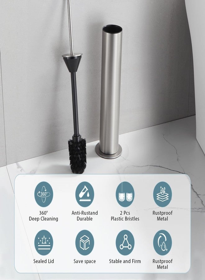 BGL Toilet Brush and Holder Set, Heavy Duty 304 Stainless Steel, Round Base and Long Handle for Bathroom Deep Cleaning, Drip-Proof, Space Saving for Storag, Stainless Steel - Image 5