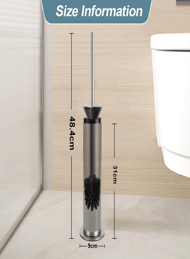 BGL Toilet Brush and Holder Set, Heavy Duty 304 Stainless Steel, Round Base and Long Handle for Bathroom Deep Cleaning, Drip-Proof, Space Saving for Storag, Stainless Steel - Image 3