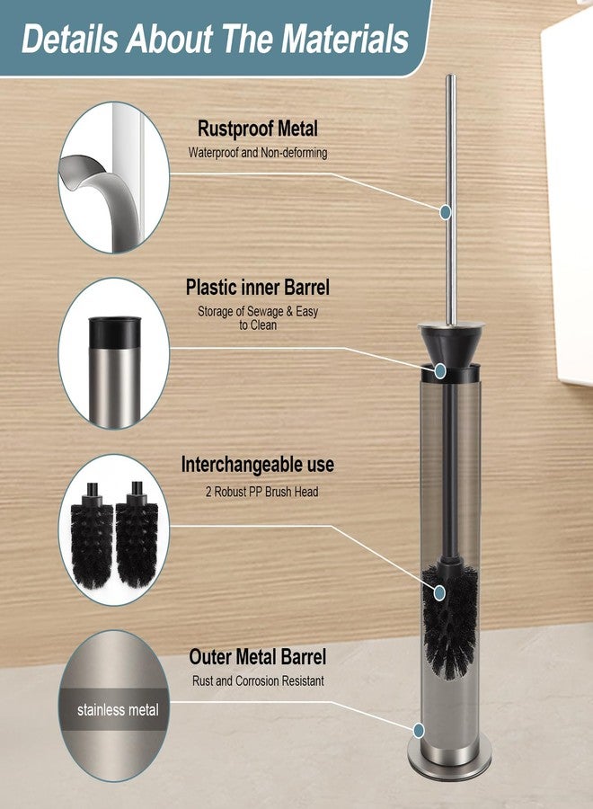 BGL Toilet Brush and Holder Set, Heavy Duty 304 Stainless Steel, Round Base and Long Handle for Bathroom Deep Cleaning, Drip-Proof, Space Saving for Storag, Stainless Steel - Image 2
