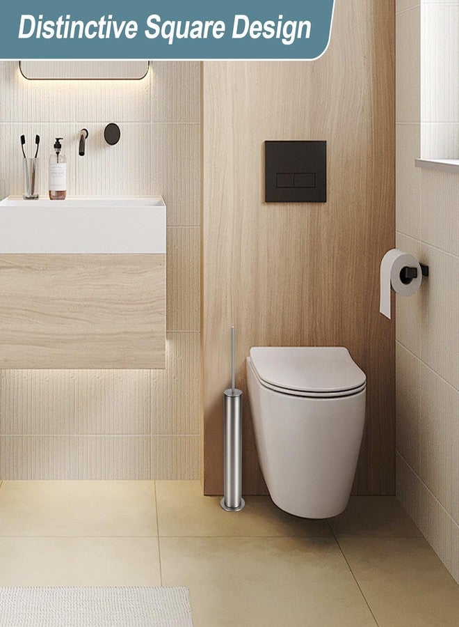 BGL Toilet Brush and Holder Set, Heavy Duty 304 Stainless Steel, Round Base and Long Handle for Bathroom Deep Cleaning, Drip-Proof, Space Saving for Storag, Stainless Steel - Image 4