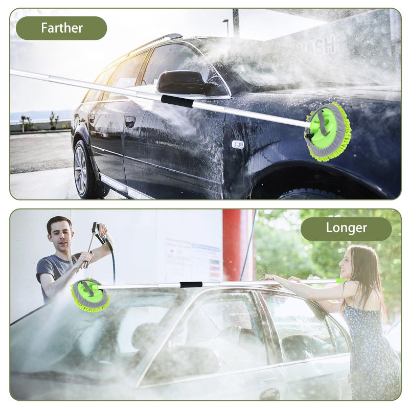 LUKCOZMO 62"" Car Wash Brush With Long Handle And Car Wash Brush Microfiber Car Cleaning Brush Kit For Car Rv Truck Cleaning 1 Chenille Scratch-Free Replacement Head With Aluminum Alloy Pole (Green) - Image 5