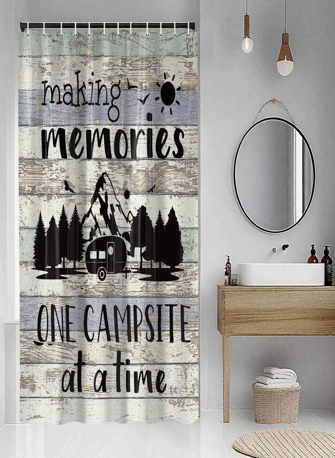 Drgilau RV Small Stall Shower Curtain, Retro Rustic Wood Shower Curtain Camping Themed Motor RV Bath Curtains Decor, Waterproof Small Travel Camping Bathroom Curtains with 12 Hooks 47X64 Inch - Image 2