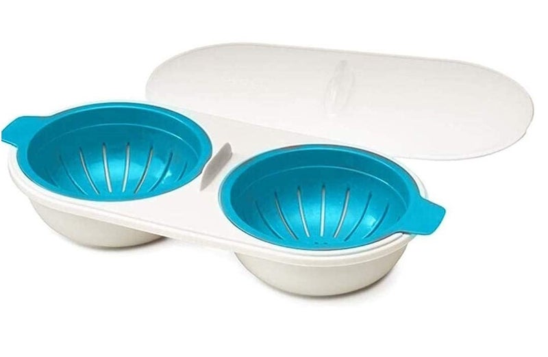 ONICORN Microwave Egg Poacher Double Cup Steamer Microwave Cookware Fried Egg Maker Cooker Kitchen Cookware Gadget (1 PCS) (Blue) - Image 1
