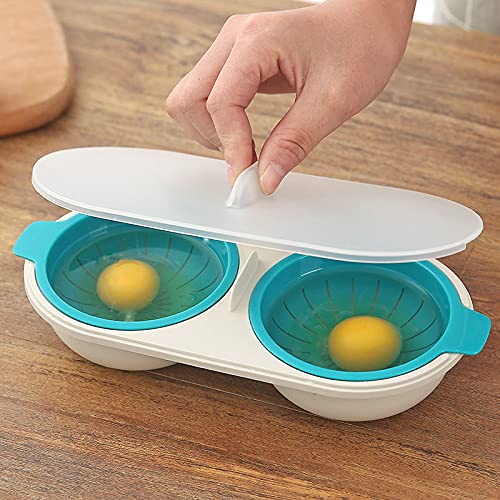 ONICORN Microwave Egg Poacher Double Cup Steamer Microwave Cookware Fried Egg Maker Cooker Kitchen Cookware Gadget (1 PCS) (Blue) - Image 2