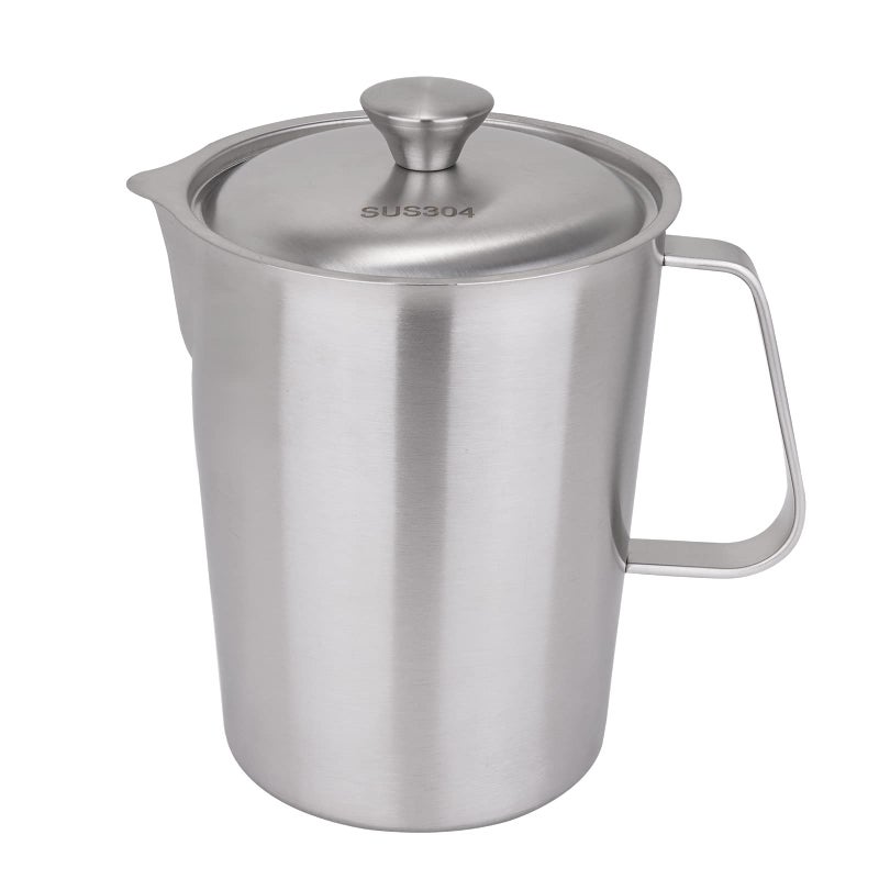 Consfly Stainless Steel Measuring Cup with Lid 2L 70 OZ Large Mouth Graduated Beakers Metal Pitcher with Marking and Handle