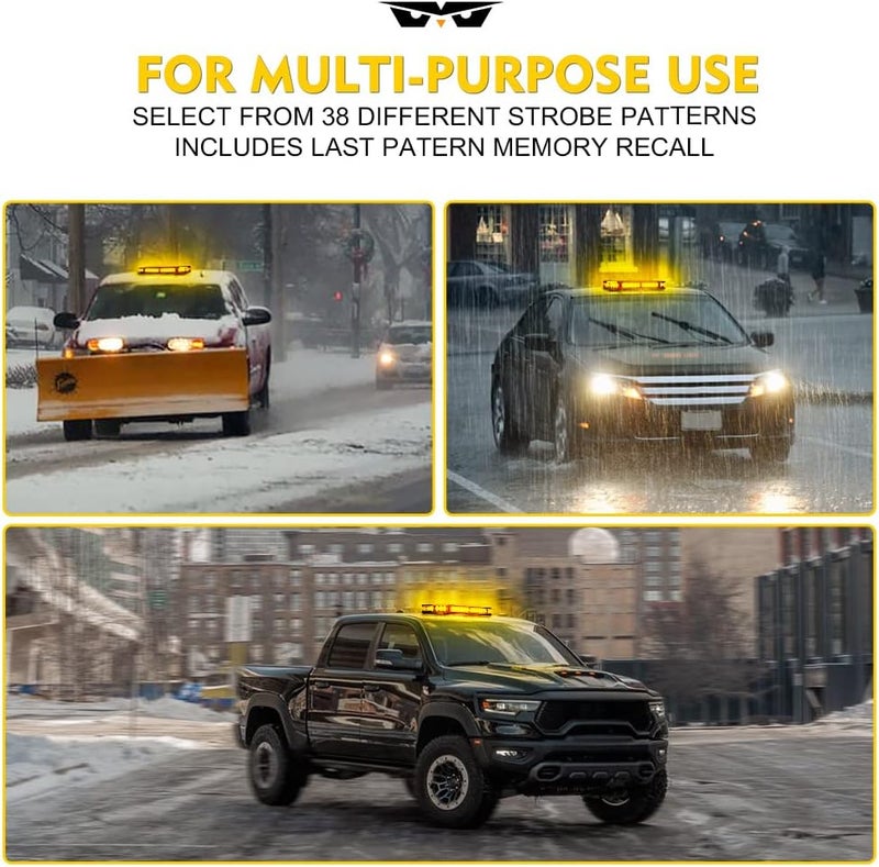 LUMENIX 42 LED Roof Top Strobe Beacon Light Bar - Amber Emergency Flashing Light for Construction Vehicles and Snowplows - Image 5
