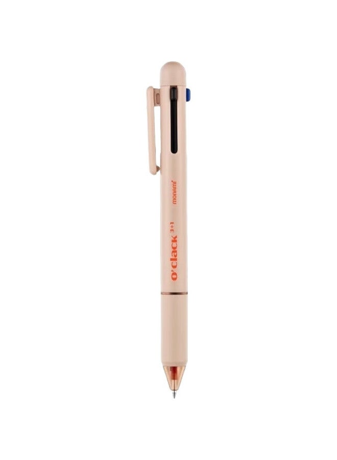 Monami 4-In Multifunctional Pen, Three-Color Ballpoint Pen + 0.5Mm Mechanical Pencil, Multi-Color Retractable Gel Pen For Note-Taking, Beige Barrel 01070-250 - Image 1