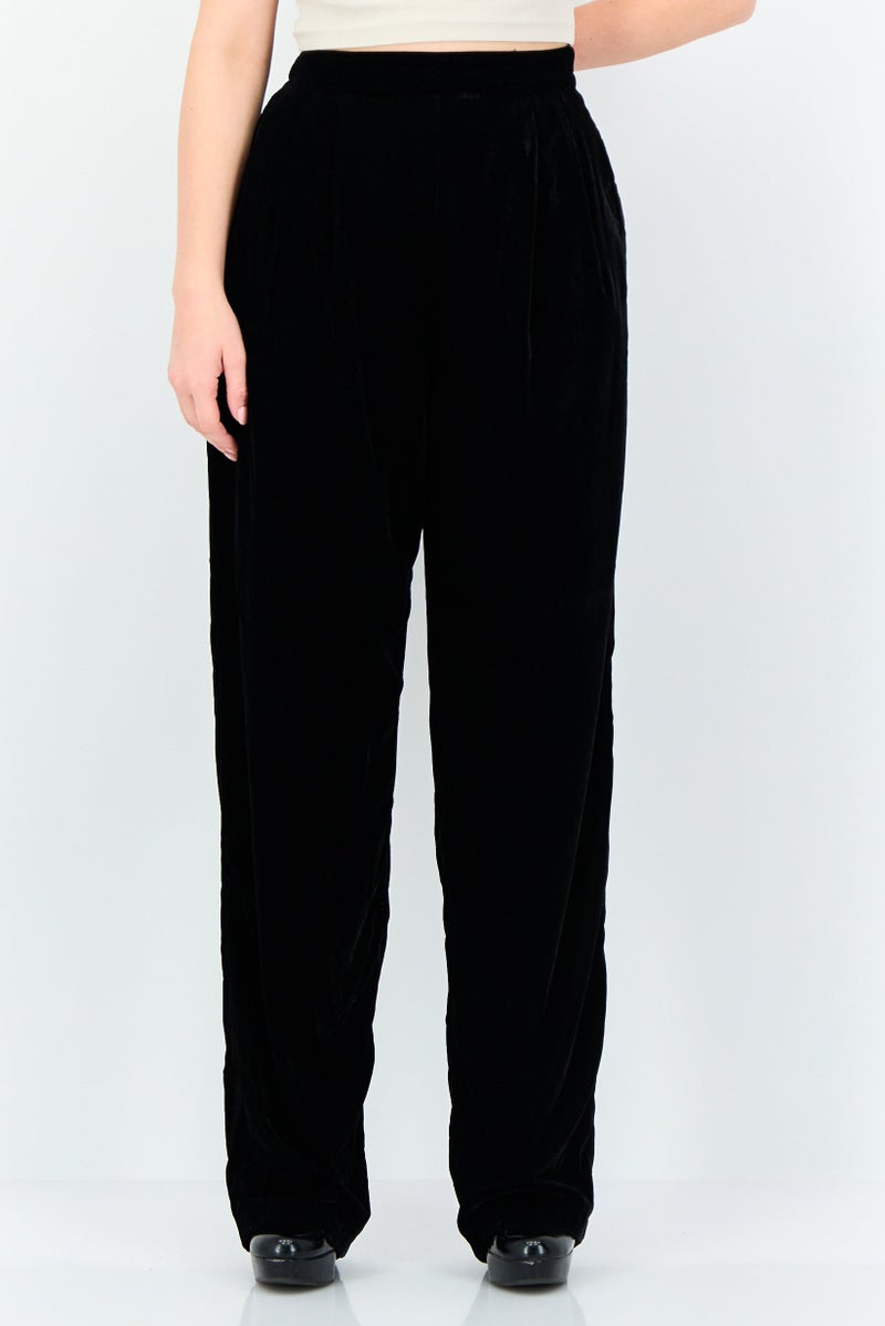 KOTON Ece Sukan x Koton Women Regular Fit Solid Straight Pants, Black - Image 1