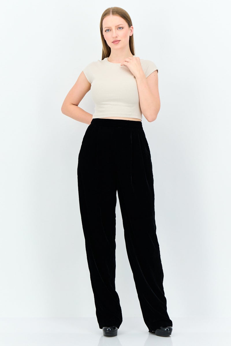 KOTON Ece Sukan x Koton Women Regular Fit Solid Straight Pants, Black - Image 3