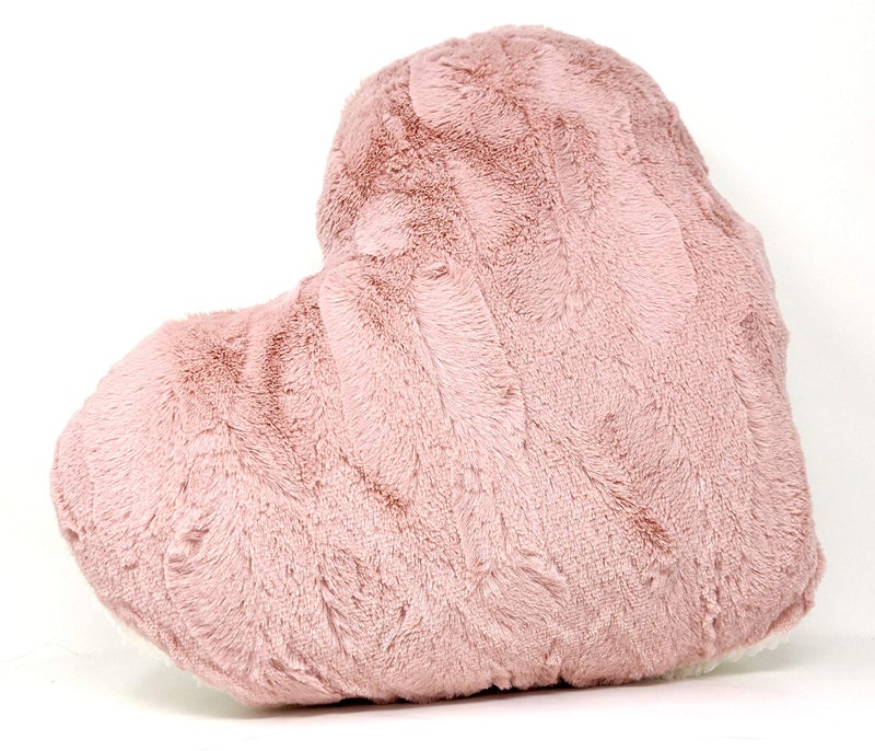 Tache Home Fashion Tache Pink Heart Shaped Pillow Faux Fur White Fleece Valentines Romantic Super Soft Stuffed Light Blush Dusty Rose Furry Pillow 16x14 Pink Heart Pillow