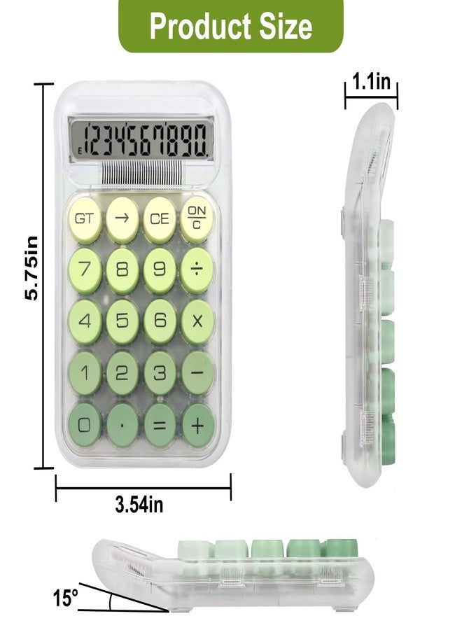 HUTUDD Cute Calculators Desktop, Mechanical Calculator Clear LCD Display Big Buttons 10 Digit Basic Desk Calculators for Business Office Supplies (Green) - Image 2