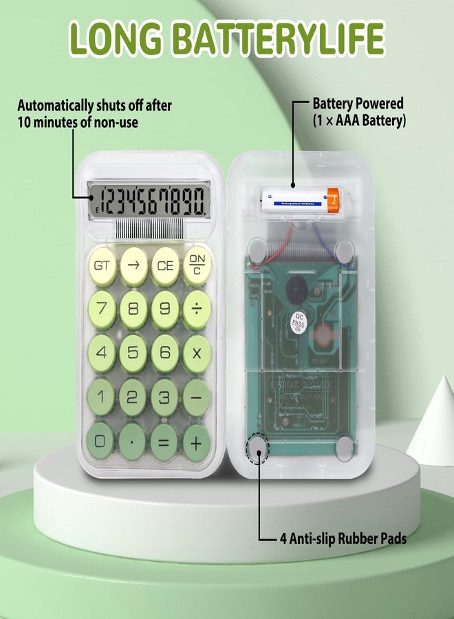 HUTUDD Cute Calculators Desktop, Mechanical Calculator Clear LCD Display Big Buttons 10 Digit Basic Desk Calculators for Business Office Supplies (Green) - Image 3