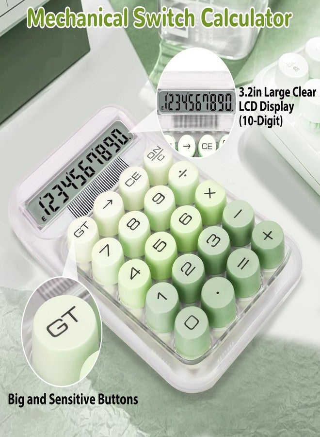 HUTUDD Cute Calculators Desktop, Mechanical Calculator Clear LCD Display Big Buttons 10 Digit Basic Desk Calculators for Business Office Supplies (Green) - Image 4