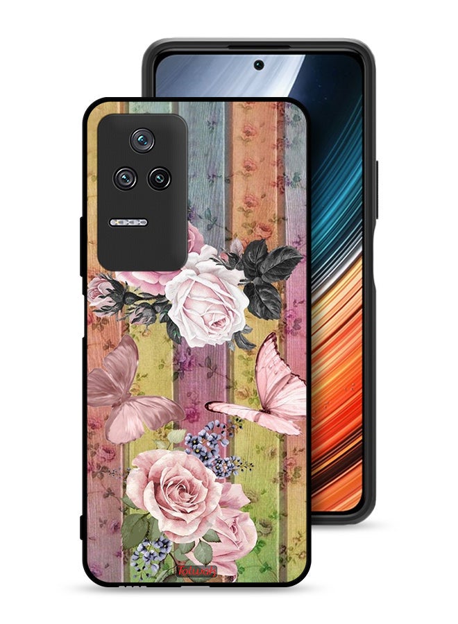 Tolwak Xiaomi Poco F4 Protective Case Cover Peach Butterflies And Roses - Image 1