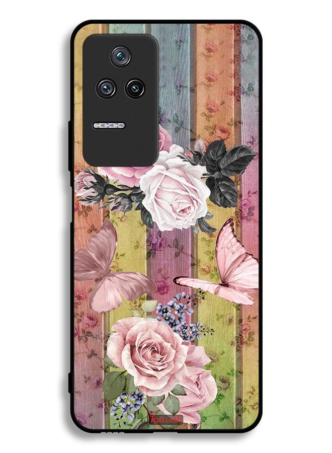 Tolwak Xiaomi Poco F4 Protective Case Cover Peach Butterflies And Roses - Image 2