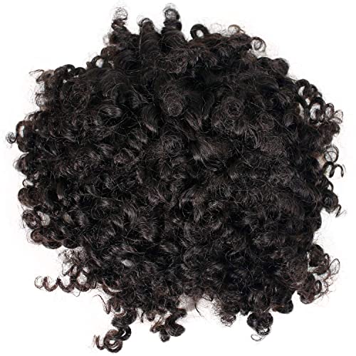Voloria Toupee for Man Europen Human Hair Replacement Systems Men Hairpiece Mono Lace with PU Around Small Curly Wig (Natural Black Color, 10"x8") - Image 5