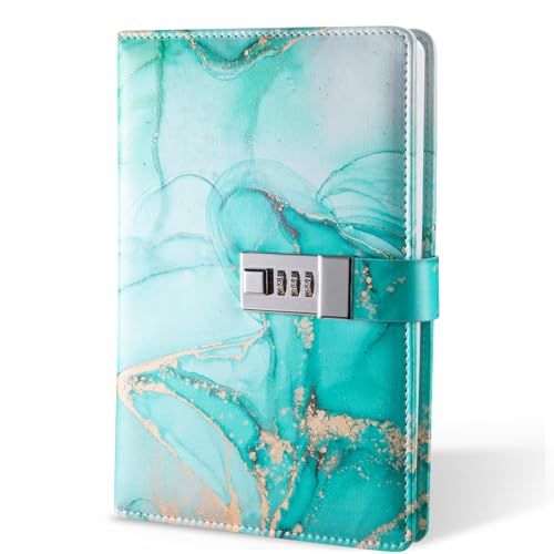 LXWHYP Diary with Lock, A5 Lockable Journal, PU Leather Combination Lock Diary, Lock Diary Planner Organizer for Men and Women, Office Product 8.6 x 5.9 in-Cyan - Image 1