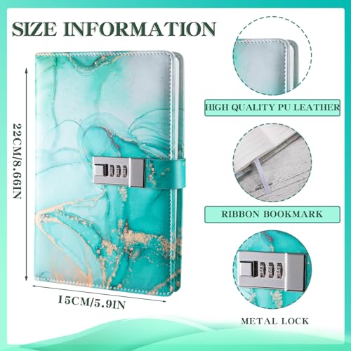 LXWHYP Diary with Lock, A5 Lockable Journal, PU Leather Combination Lock Diary, Lock Diary Planner Organizer for Men and Women, Office Product 8.6 x 5.9 in-Cyan - Image 2